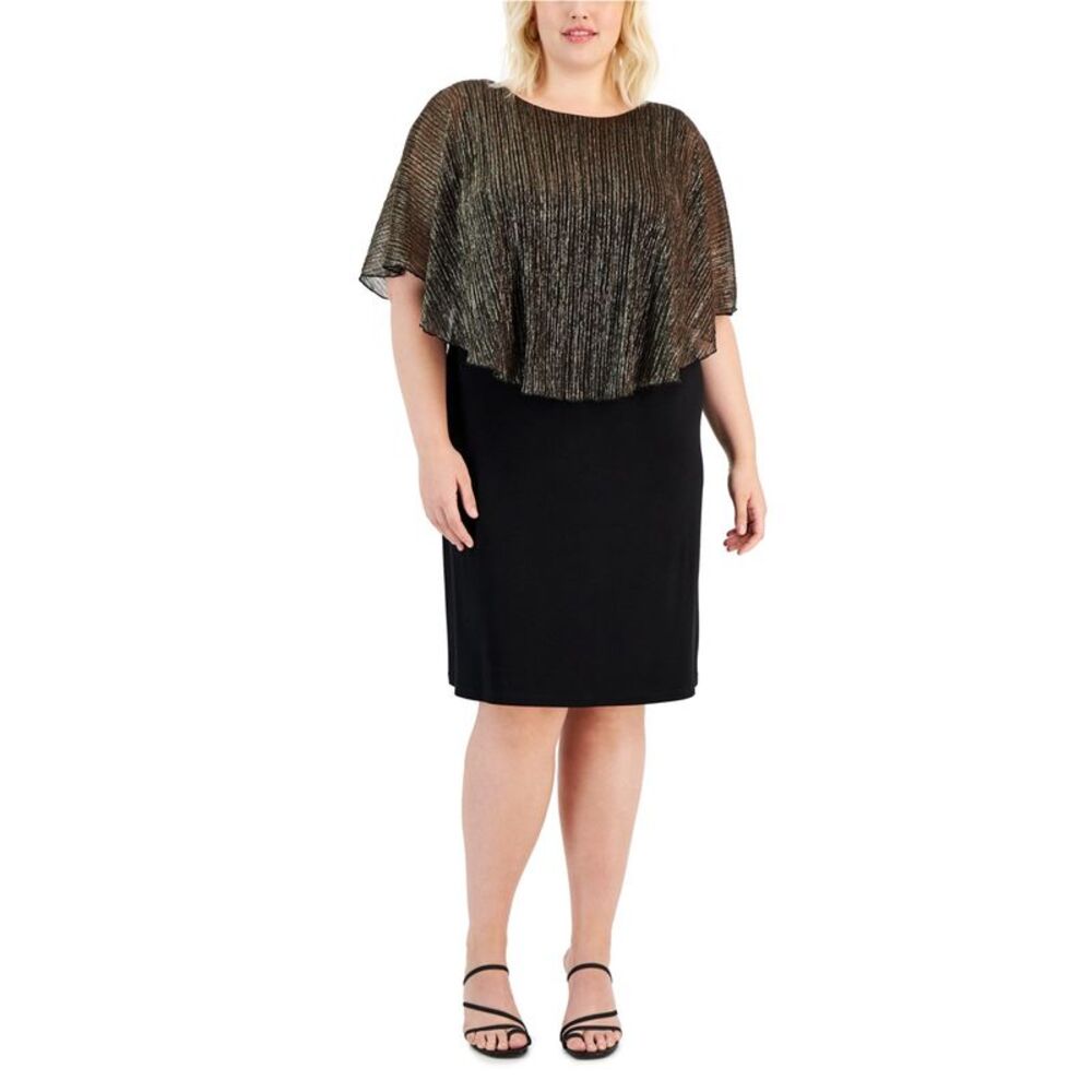Connected Apparel Womens Plus Size Metallic Asymmetrical Dress, NWT